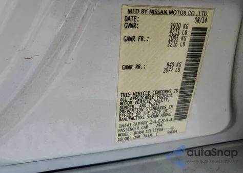 2015 Nissan Altima 2.5 from USA, damaged, VIN 1N4AL3AP4FC146844